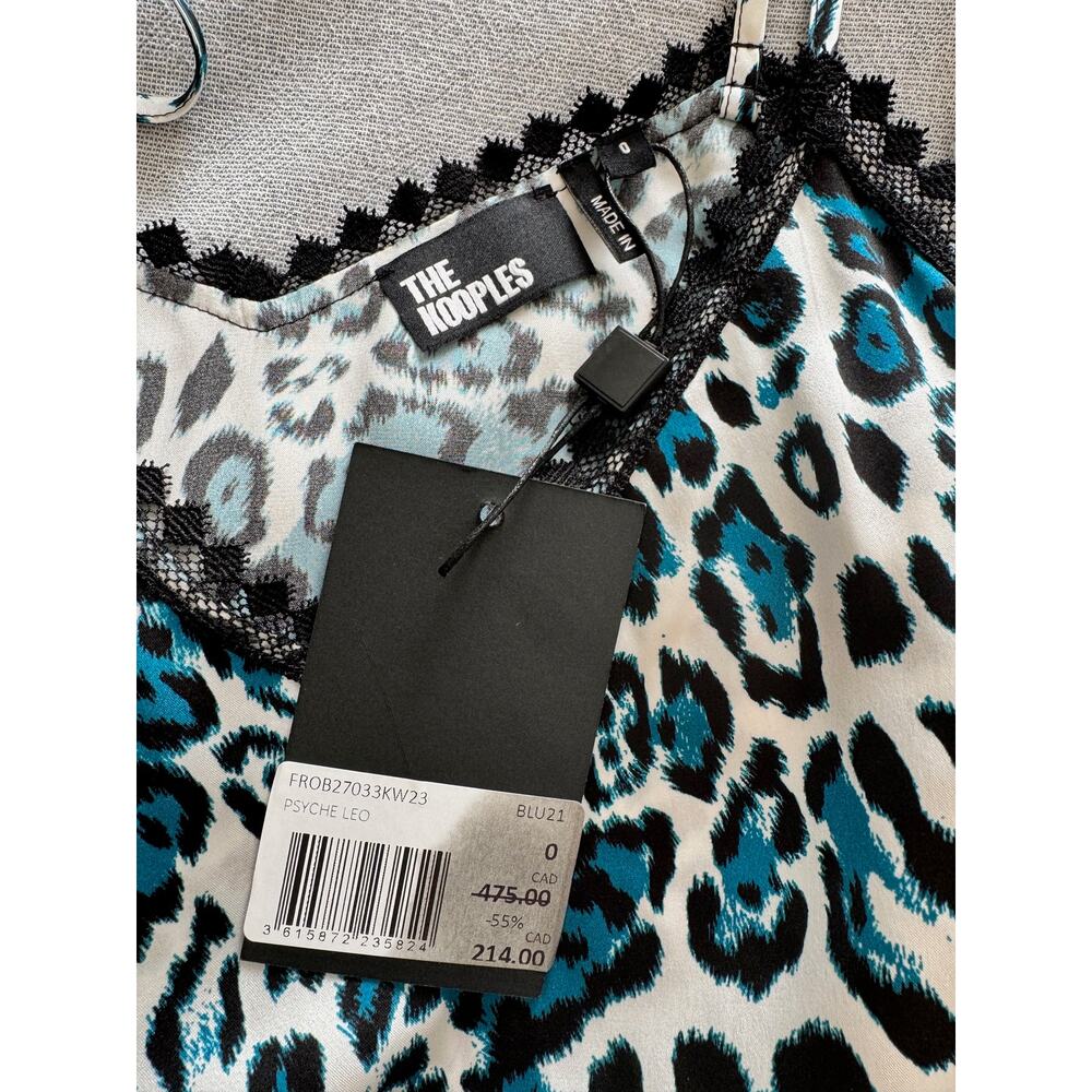 The Kooples | NWT Blue Cheetah Print 100% Silk Slip Midi Dress Size 0/XS - Picture 5 of 8